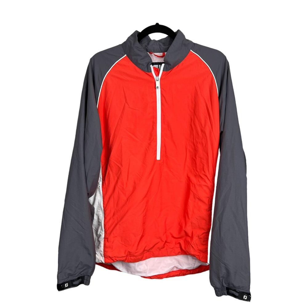 FootJoy Windbreaker Jacket 1/4 Zip Orange Gray Golf Pullover Long Sleeve Large